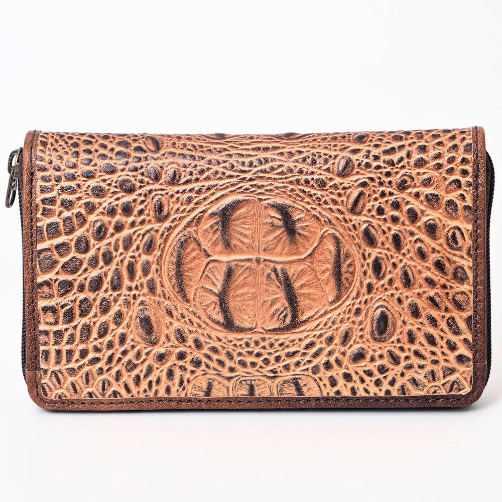 ADBG1190 Croc-Embossed Leather Wallet - Tooled Southwestern Geometric Design