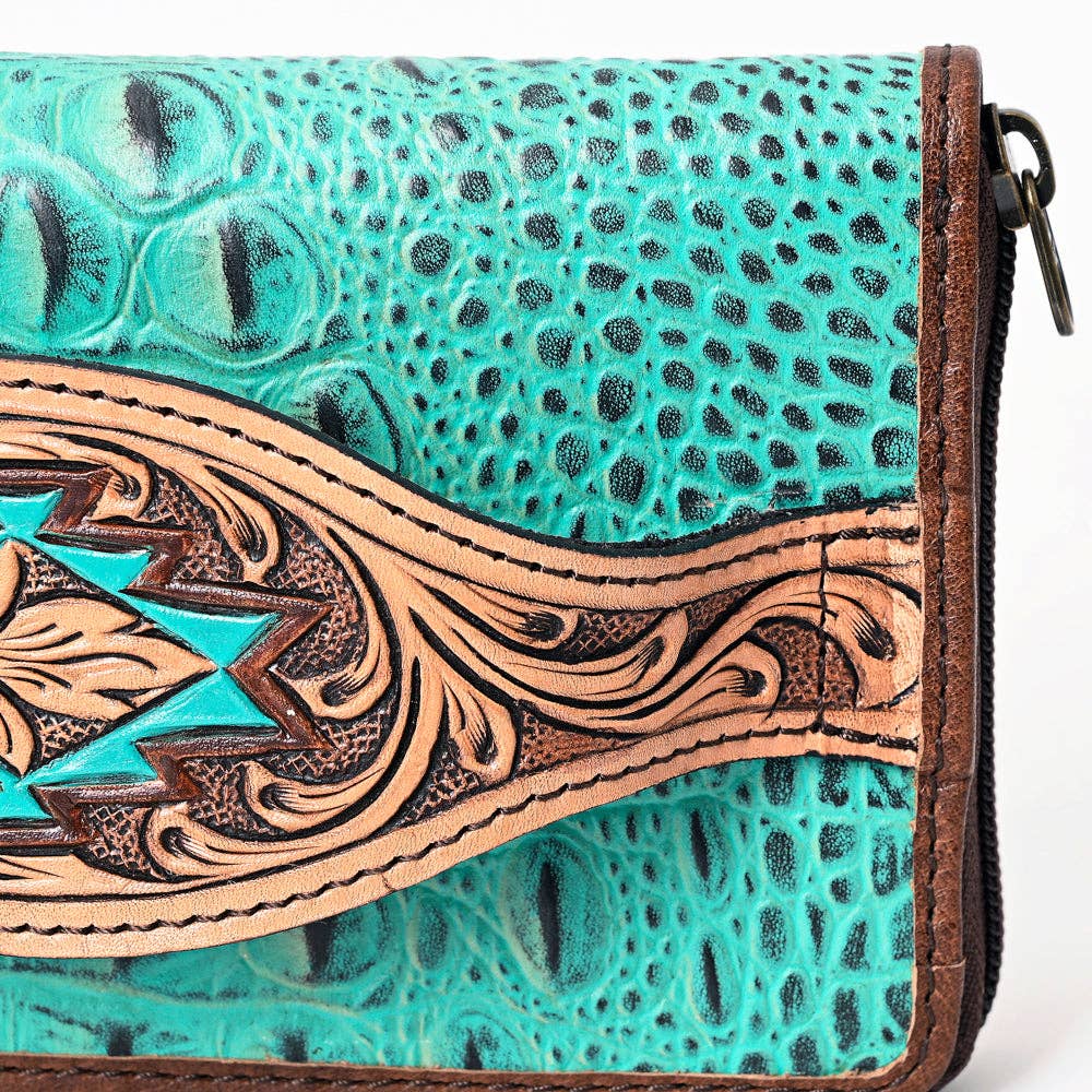 ADBG1190 Croc-Embossed Leather Wallet - Tooled Southwestern Geometric Design