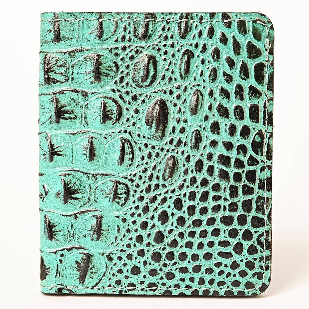 ADBG1248 Turquoise Croc-Embossed Leather Wallet - Western Rodeo Style