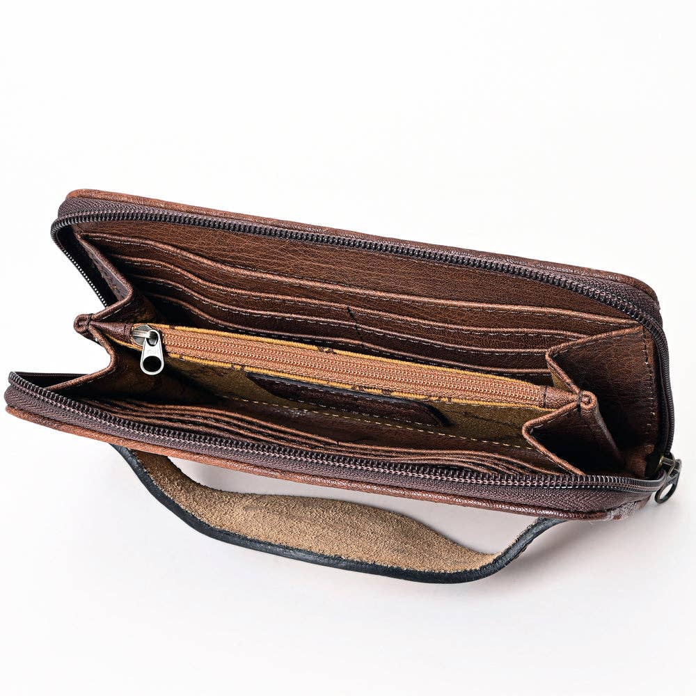 ADBG1190 Croc-Embossed Leather Wallet - Tooled Southwestern Geometric Design