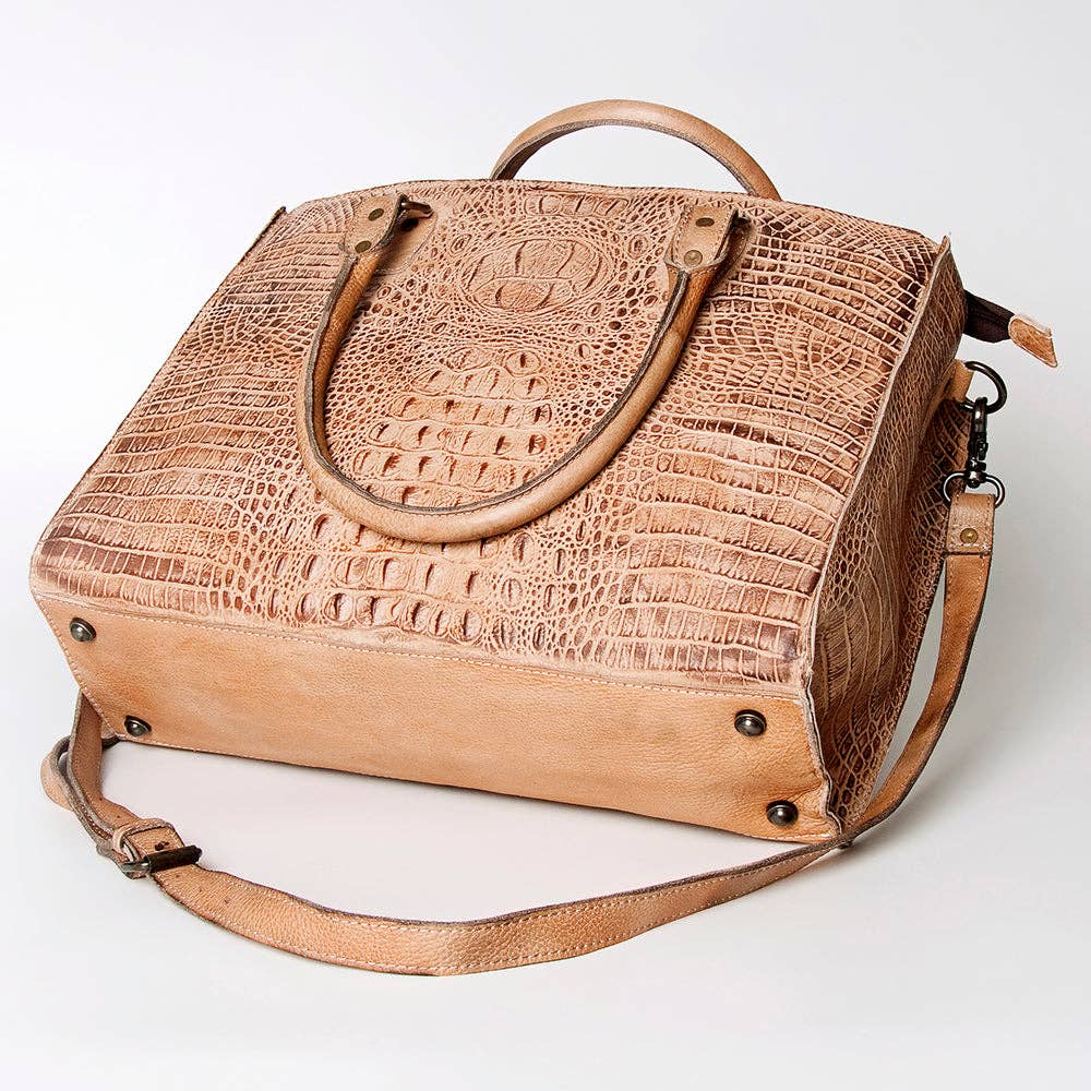 LC-ADBG235 Genuine Crocodile Leather Tote Bag with Hand-Stitched Details & Adjustable Strap