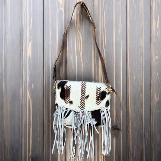 Cowhide & leather  fringe crossbody bag 