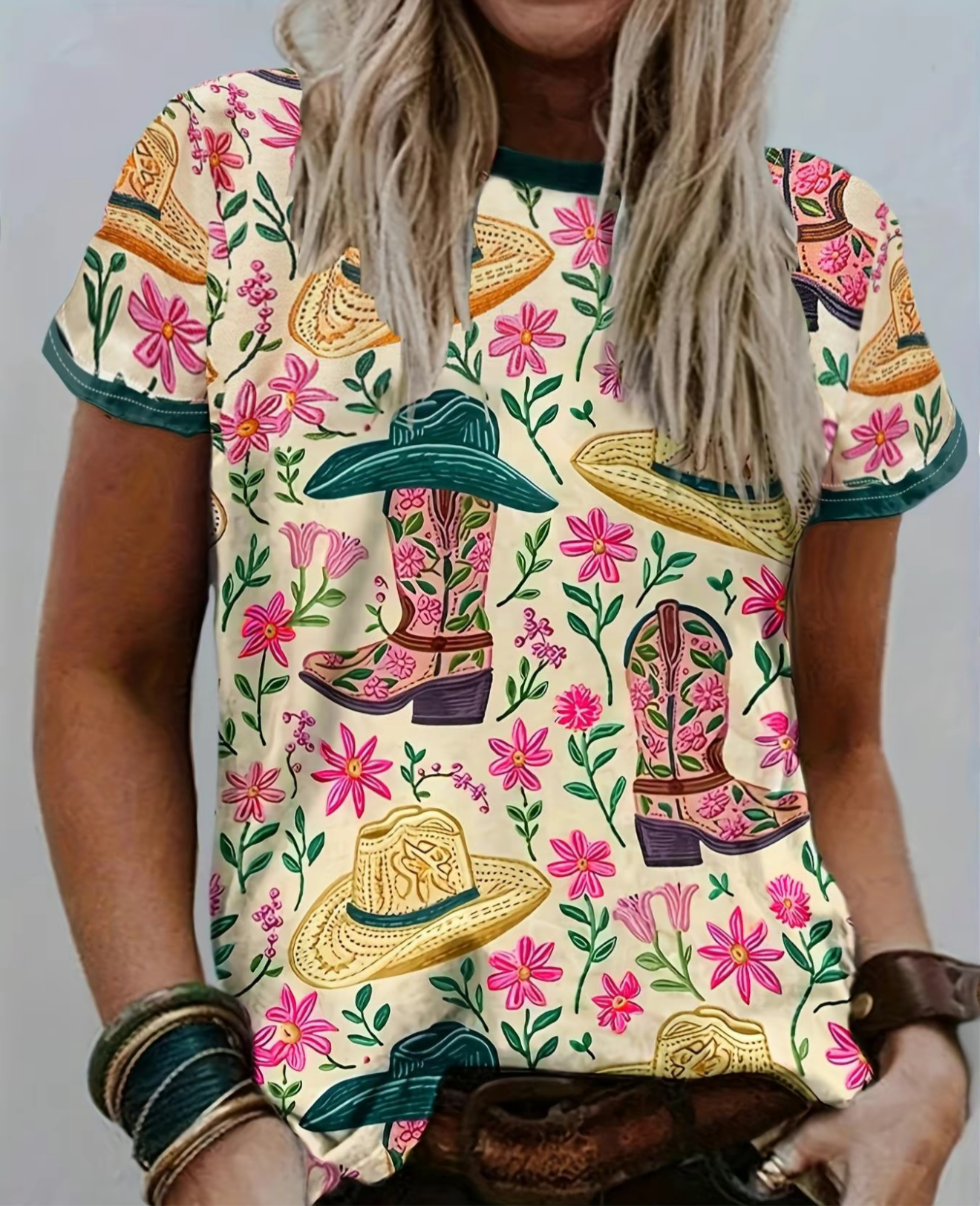 Hat & Boot Western Print Top