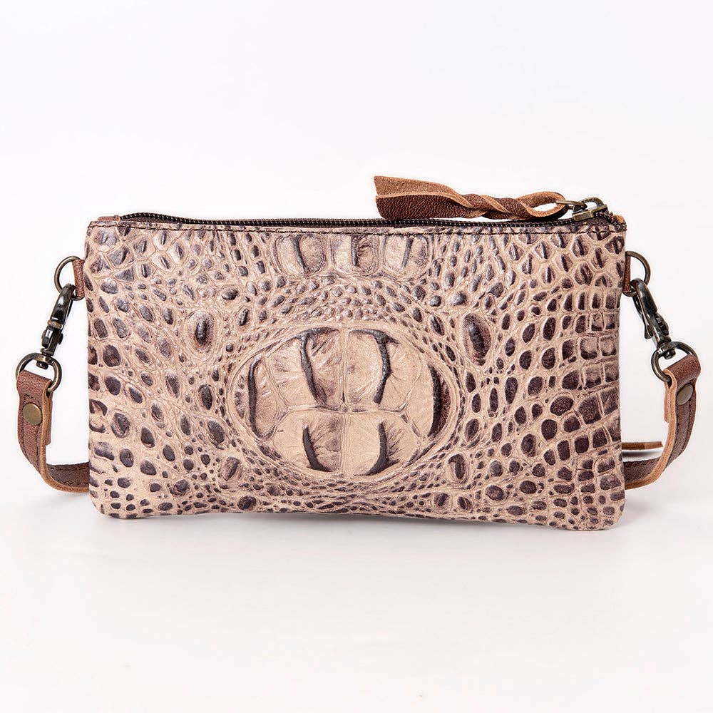 ADBG766 Croc-Embossed Genuine Leather Crossbody Bag with Zip Closure