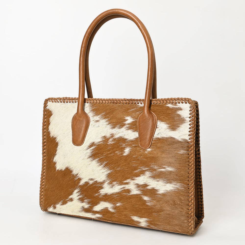 ADBGM301 Cowhide Leather Tote - Structured Western Handbag with Braided Trim