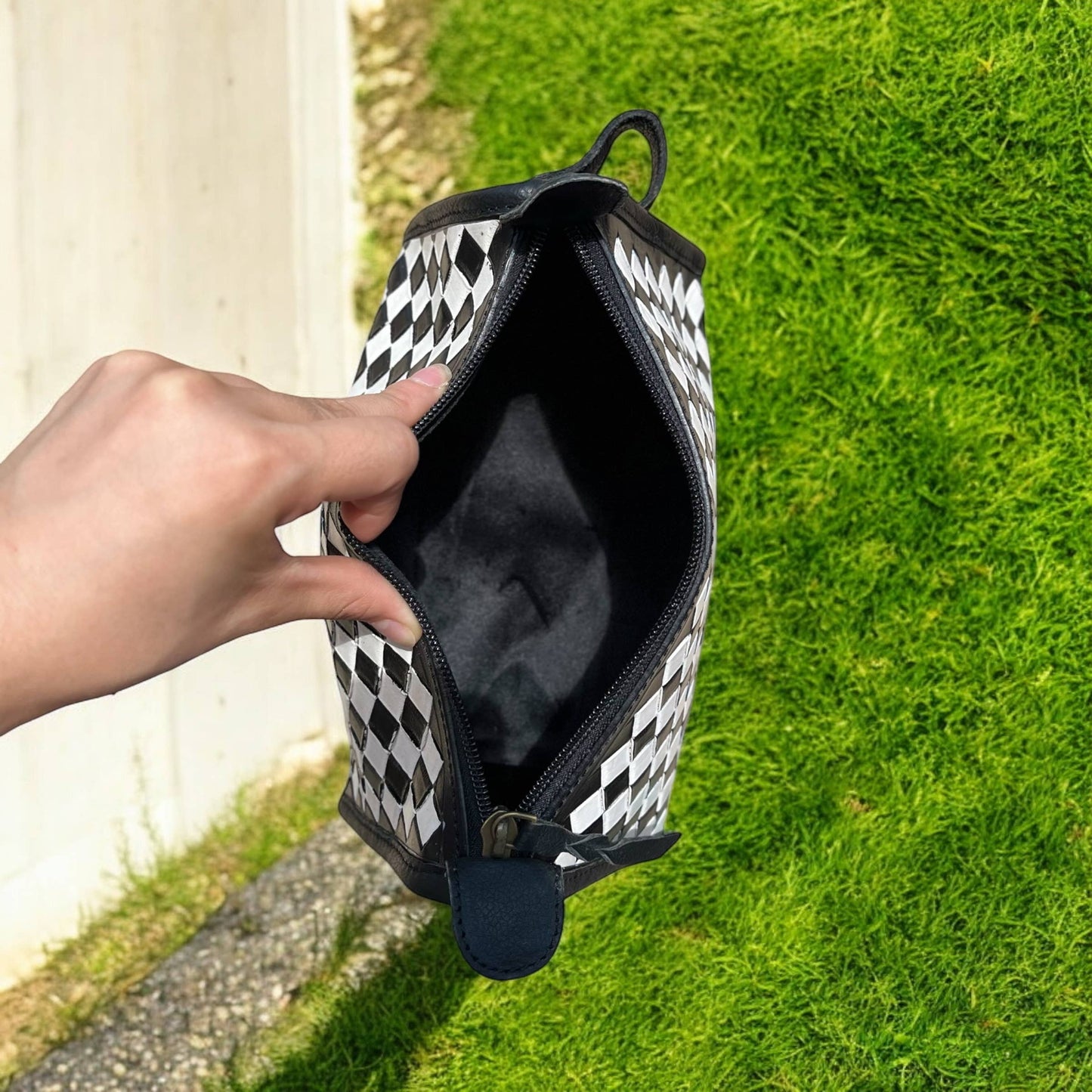 Checker leather toiletry bag 