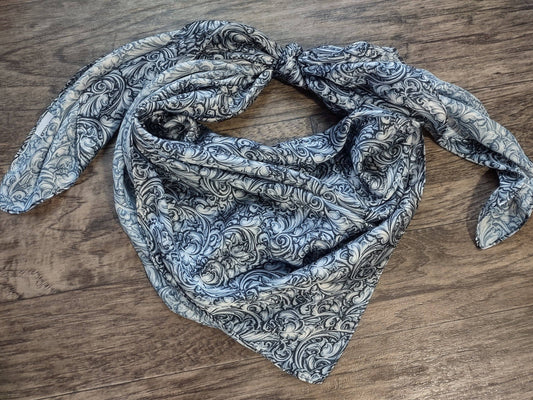 Wild Rag Engraved Sterling Silver Print Cowboy Western Neck Scarf Bandanna by Double B Wild Rags
