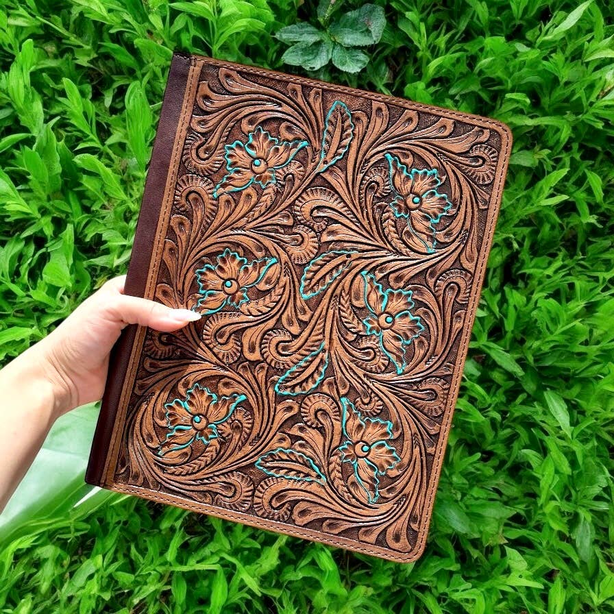 Turquoise floral hand tooled Folder