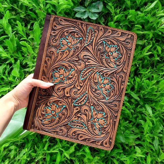 Turquoise floral hand tooled Folder