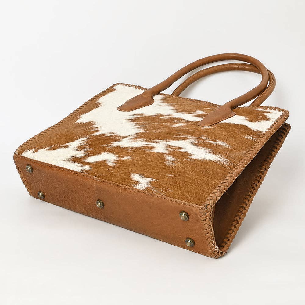 ADBGM301 Cowhide Leather Tote - Structured Western Handbag with Braided Trim