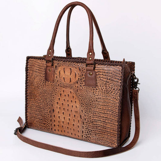 LC-ADBG235 Genuine Crocodile Leather Tote Bag with Hand-Stitched Details & Adjustable Strap