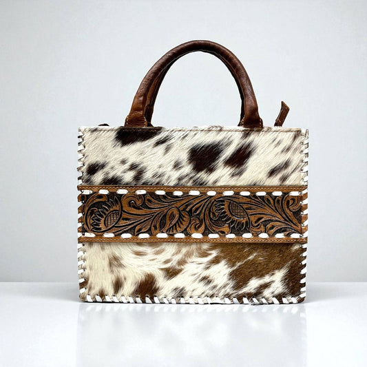 Blossom tooled & cowhide tote bag 