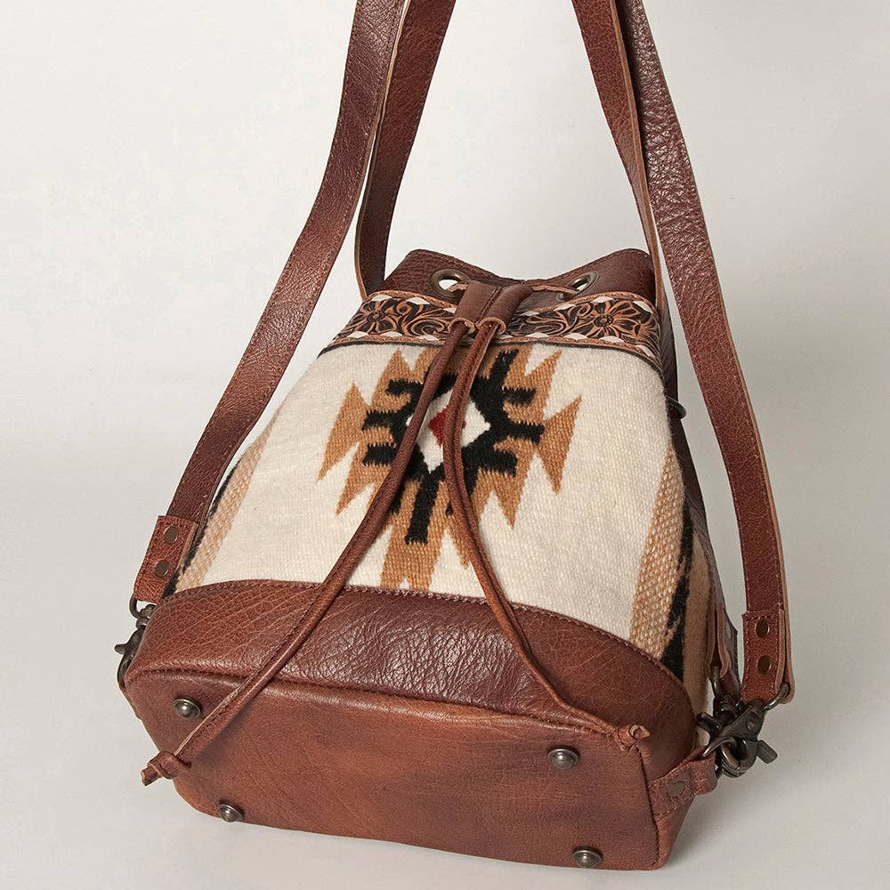LC-ADBG862 Hand-Tooled Western Leather Bucket Bag with Wool Blanket Weave American Darling Drawstring Purse
