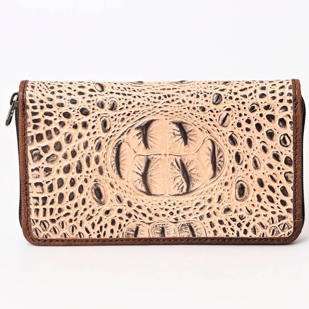 ADBG1190 Croc-Embossed Leather Wallet - Tooled Southwestern Geometric Design