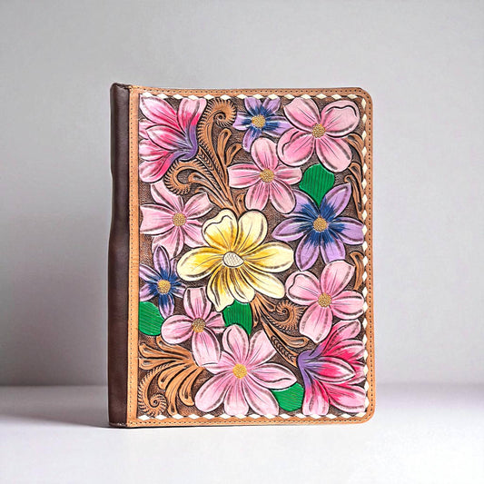 Bouquet tooled leather folder 