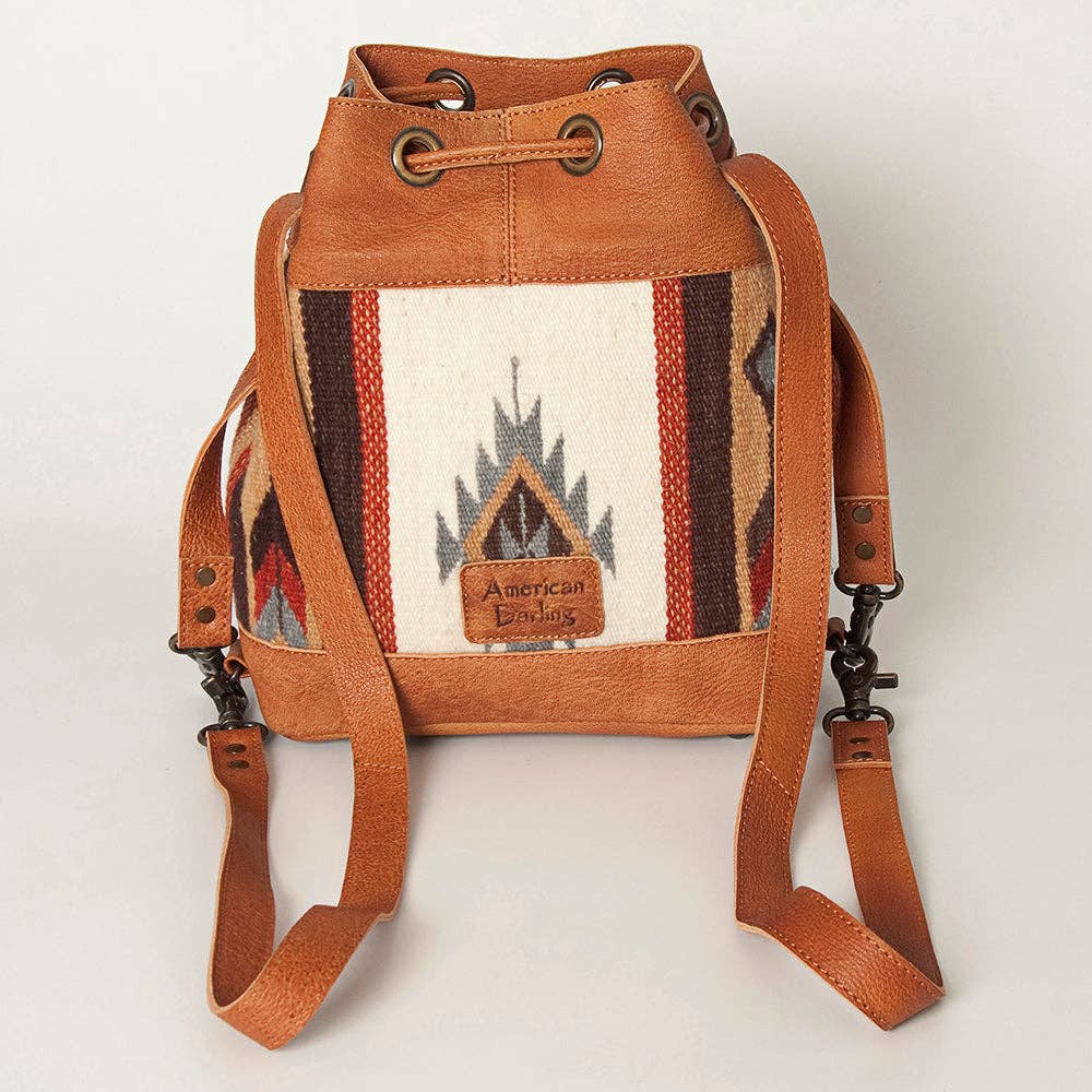 LC-ADBG862 Hand-Tooled Western Leather Bucket Bag with Wool Blanket Weave American Darling Drawstring Purse