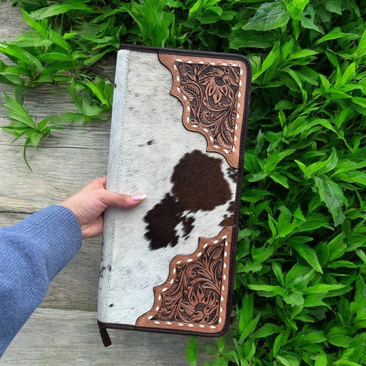 Squash blossom cowhide & tooled jewelry wallet 