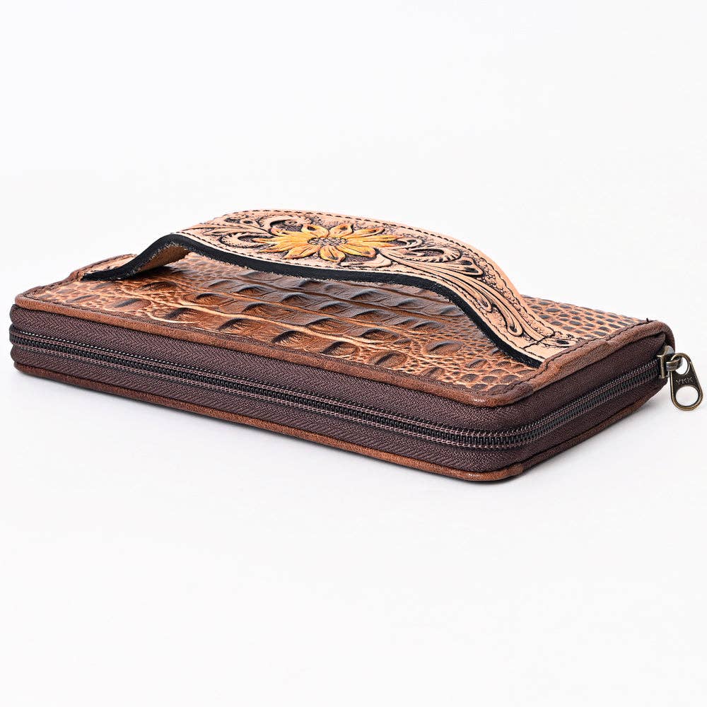 ADBG1190 Croc-Embossed Leather Wallet - Tooled Southwestern Geometric Design