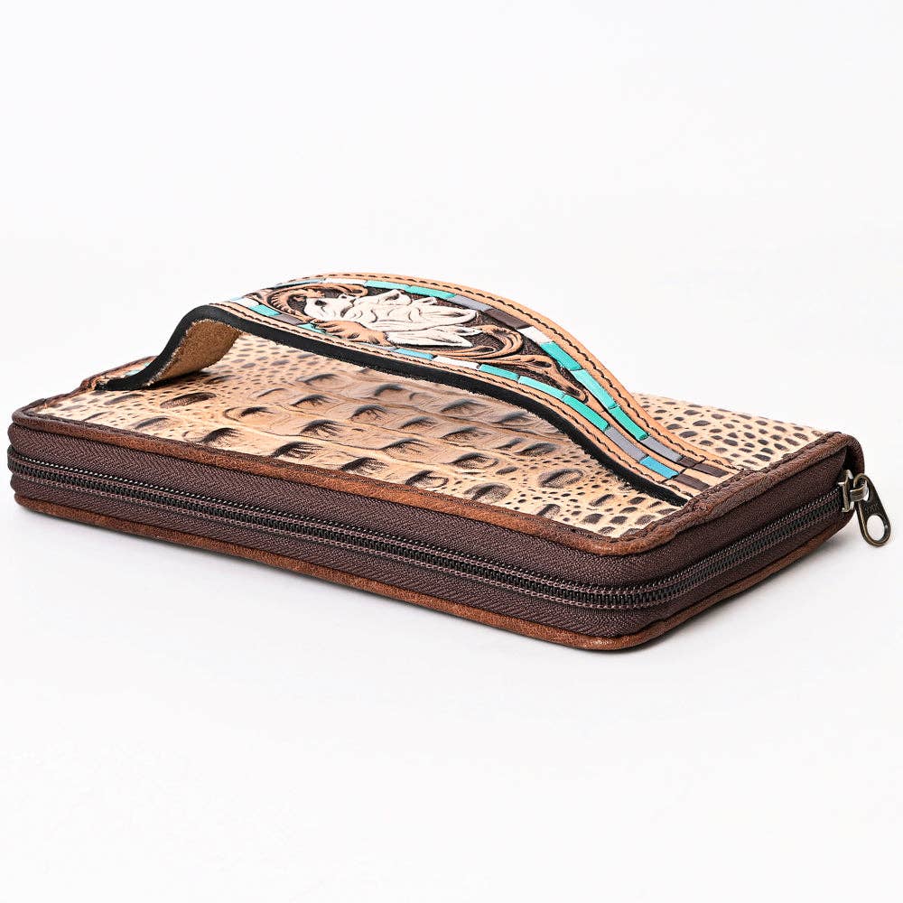 ADBG1190 Croc-Embossed Leather Wallet - Tooled Southwestern Geometric Design