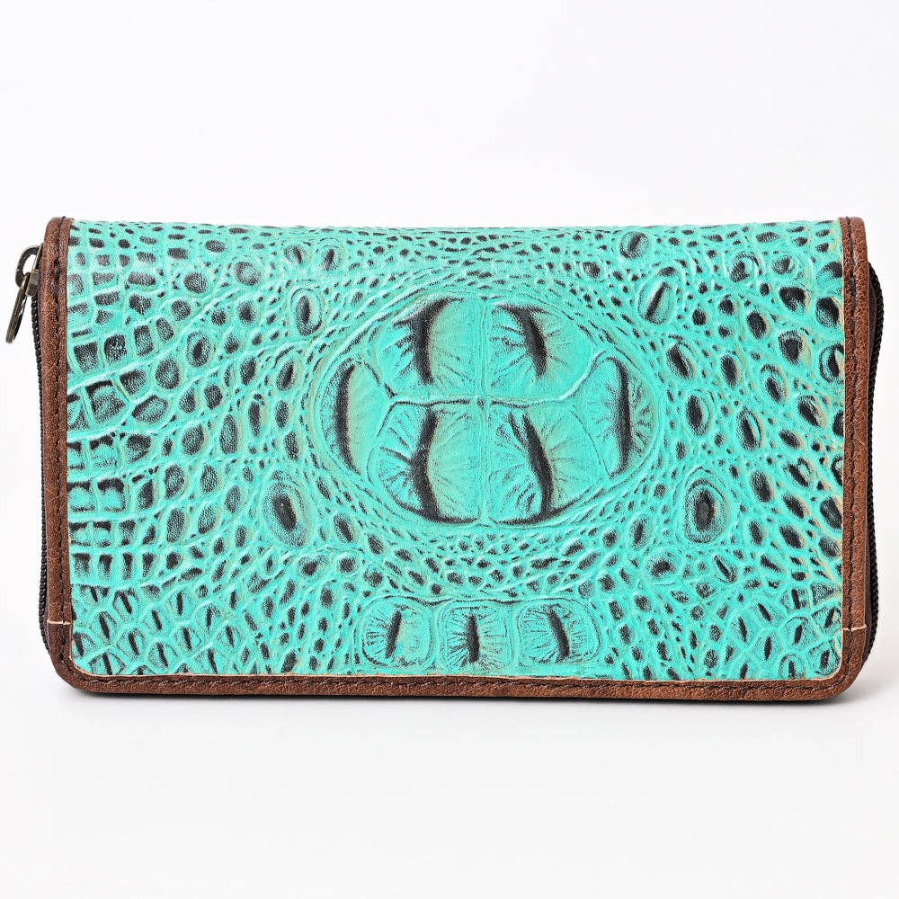 ADBG1190 Croc-Embossed Leather Wallet - Tooled Southwestern Geometric Design