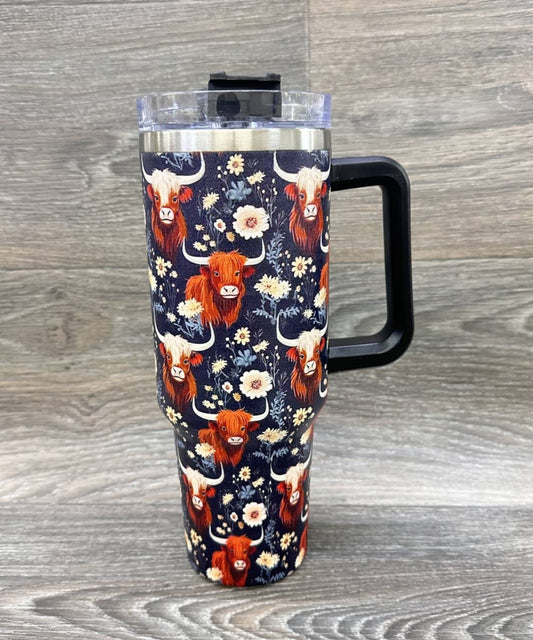 BLUE HIGHLAND COW STAINLESS STEEL TUMBLERS CUP 40oz