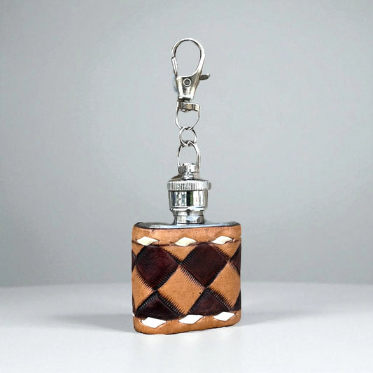 1oz checker tooled leather flask 