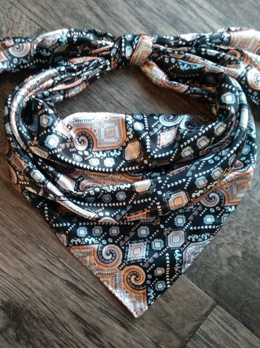 Wild Rag AZTEC 912 Black and Peach Mayan Tribal Print Western Cowboy Neck Scarf Bandana by Double B Wild Rags