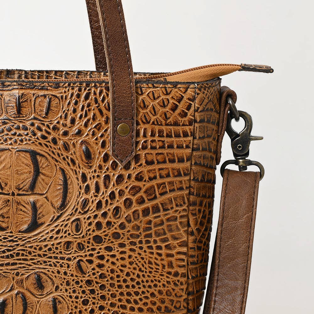 LC-ADBG959 Crocodile Embossed Genuine Leather Western Tote Compact Handbag by American Darling