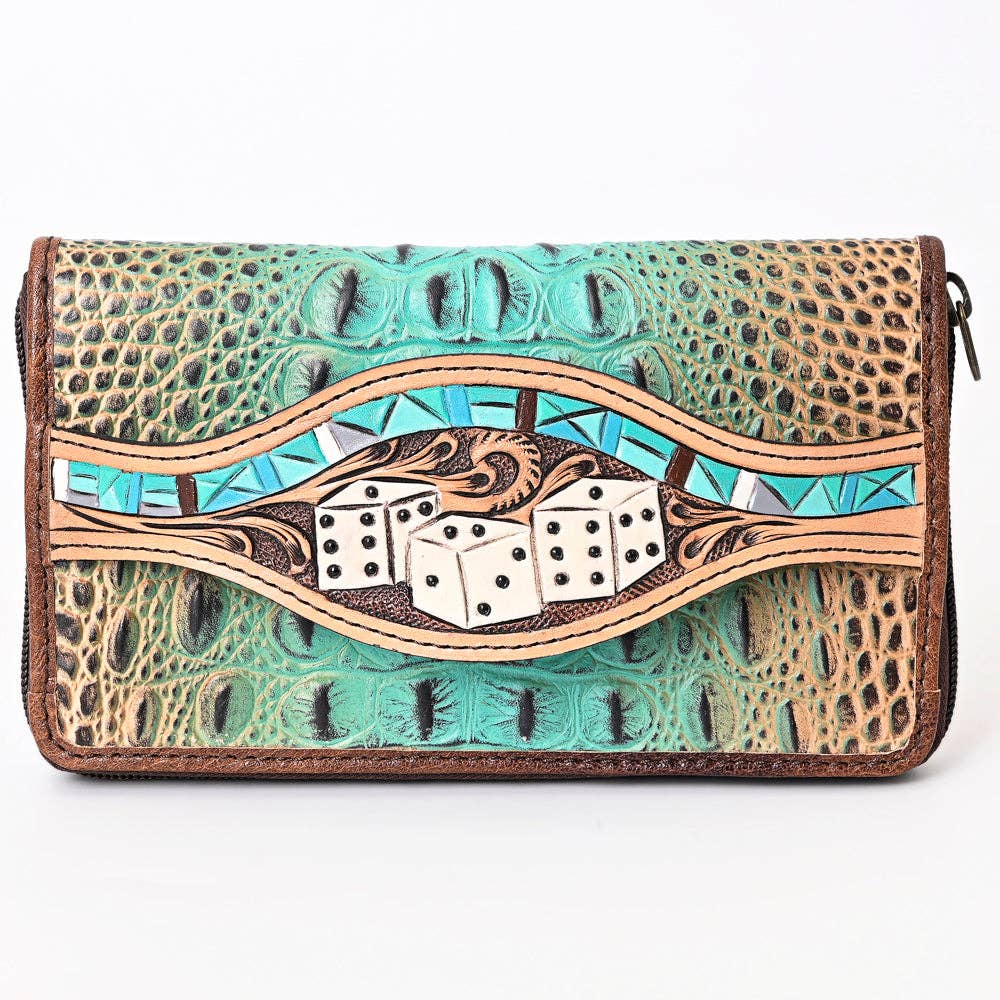 ADBG1190 Croc-Embossed Leather Wallet - Tooled Southwestern Geometric Design