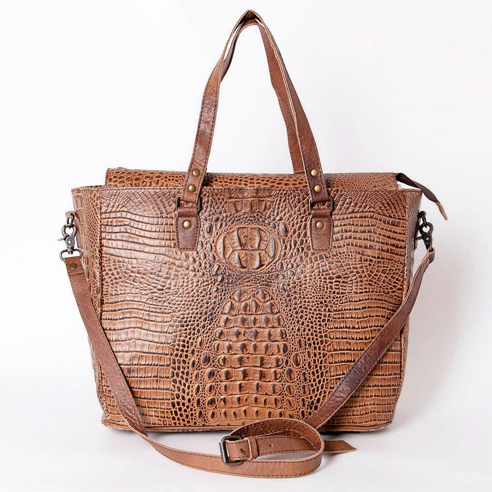 ADBG962 Crocodile Embossed Genuine Leather Western Tote Compact Handbag by American Darling