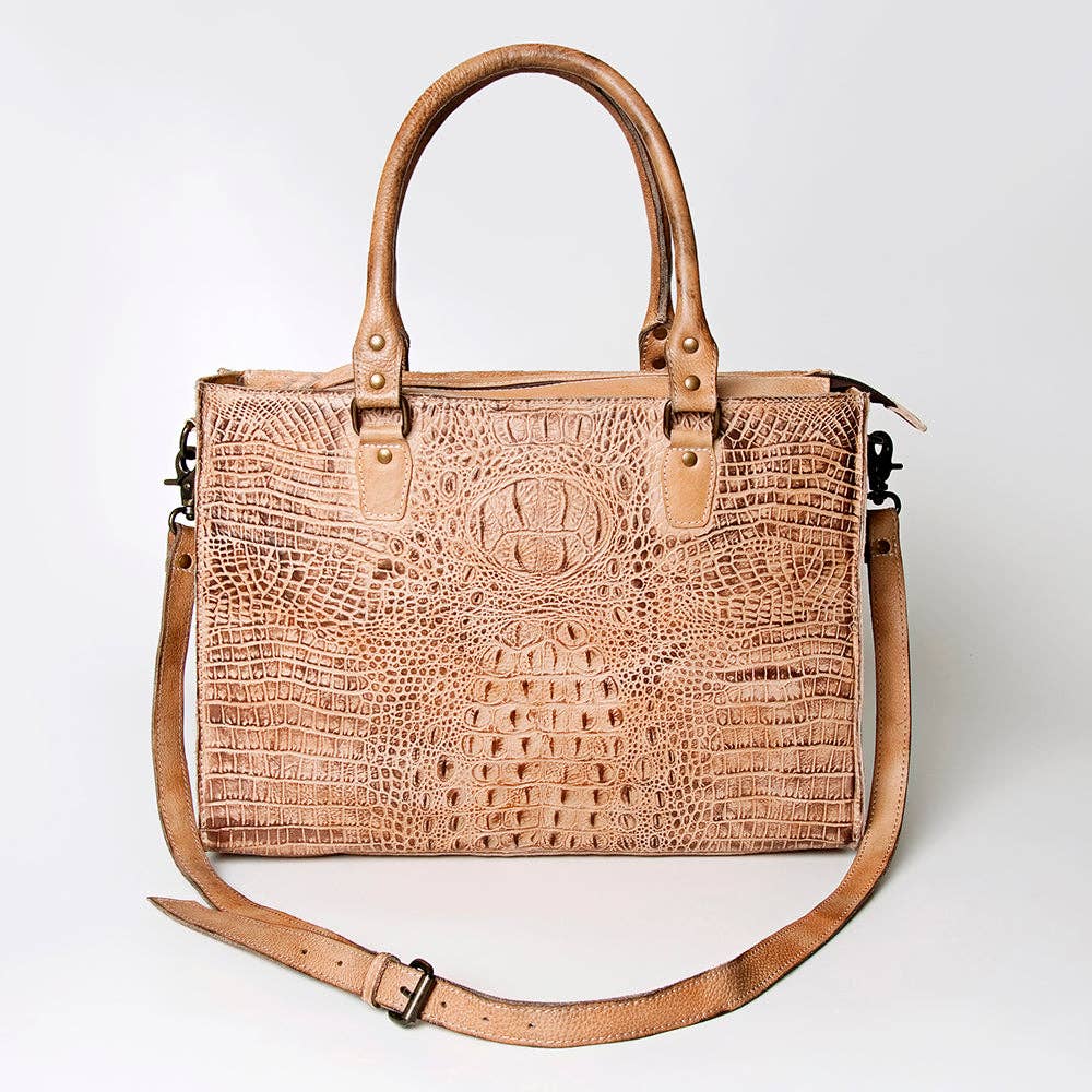 LC-ADBG235 Genuine Crocodile Leather Tote Bag with Hand-Stitched Details & Adjustable Strap