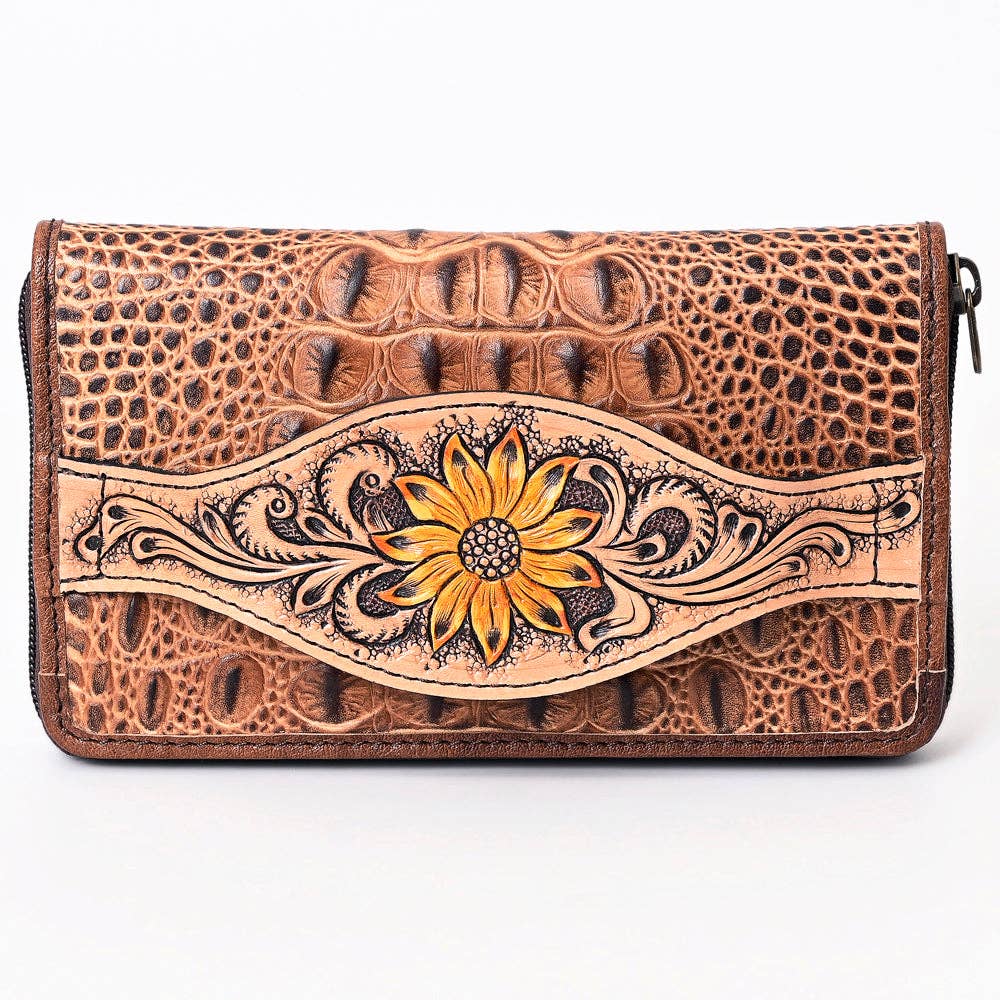 ADBG1190 Croc-Embossed Leather Wallet - Tooled Southwestern Geometric Design