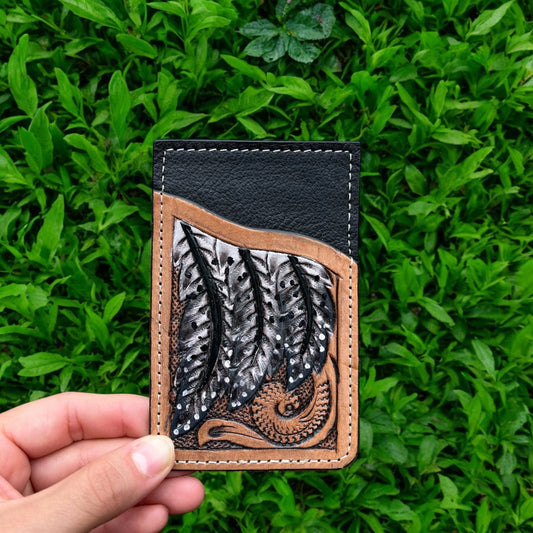 Feather tooled leather Card holder 