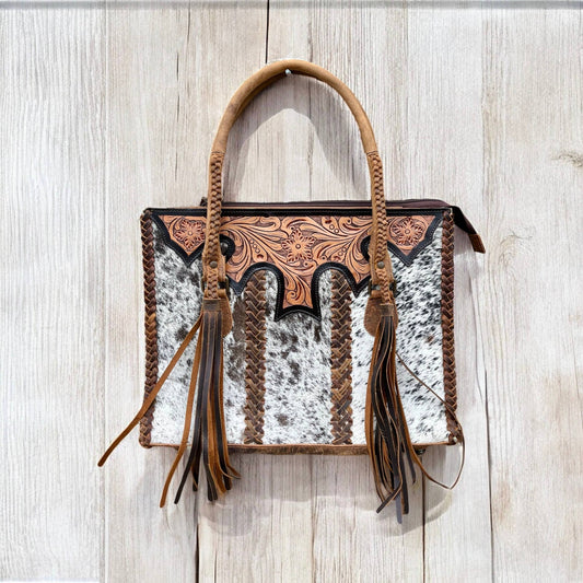 Luka tooled leather & cowhide purse 