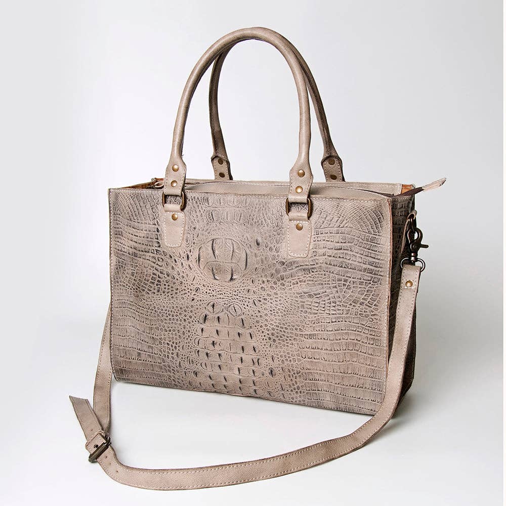 LC-ADBG235 Genuine Crocodile Leather Tote Bag with Hand-Stitched Details & Adjustable Strap