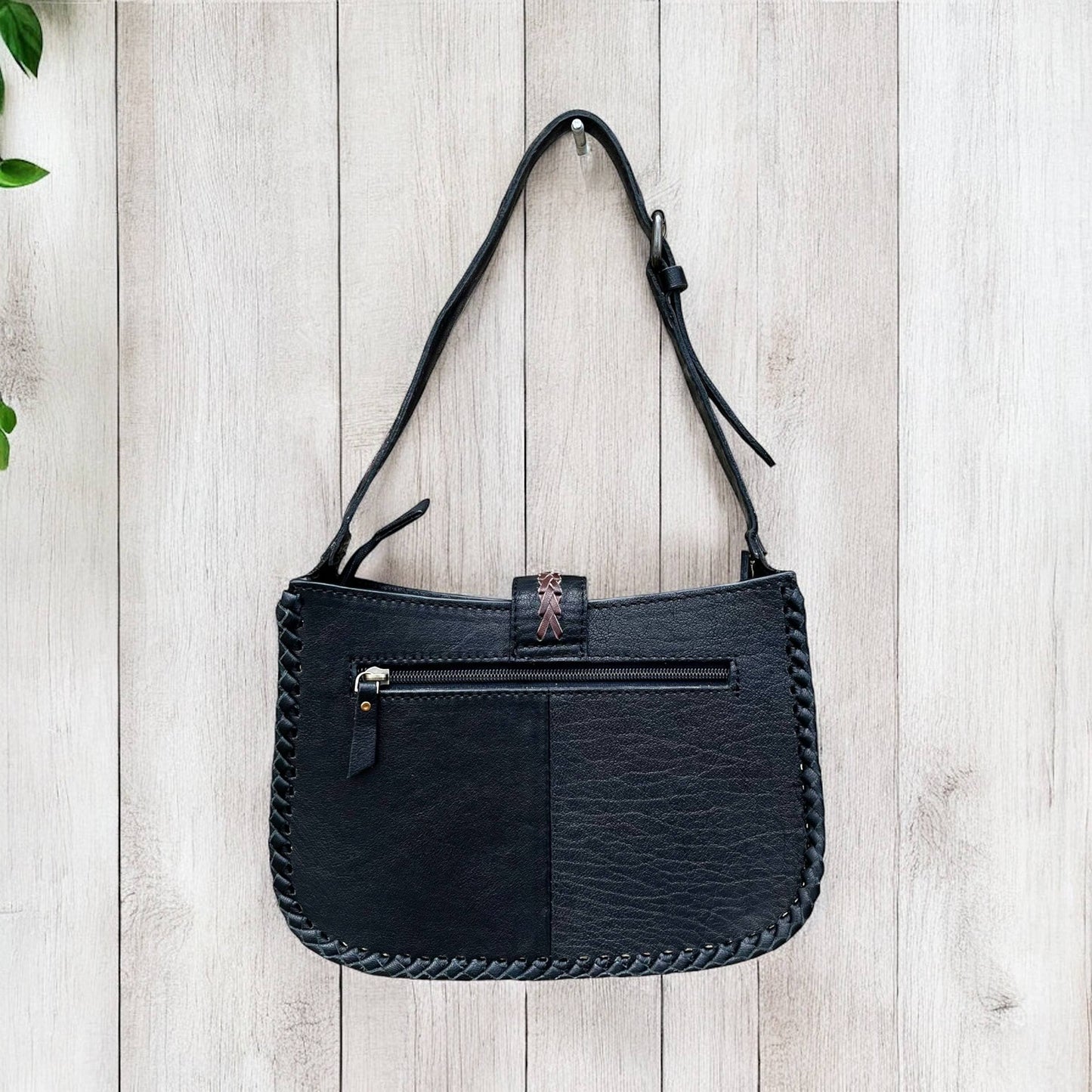 Checker tooled leather shoulder bag 