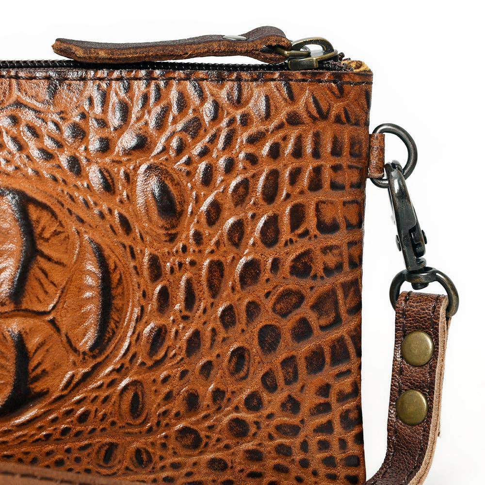 ADBG766 Croc-Embossed Genuine Leather Crossbody Bag with Zip Closure