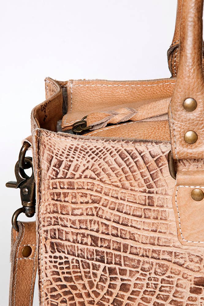 LC-ADBG235 Genuine Crocodile Leather Tote Bag with Hand-Stitched Details & Adjustable Strap