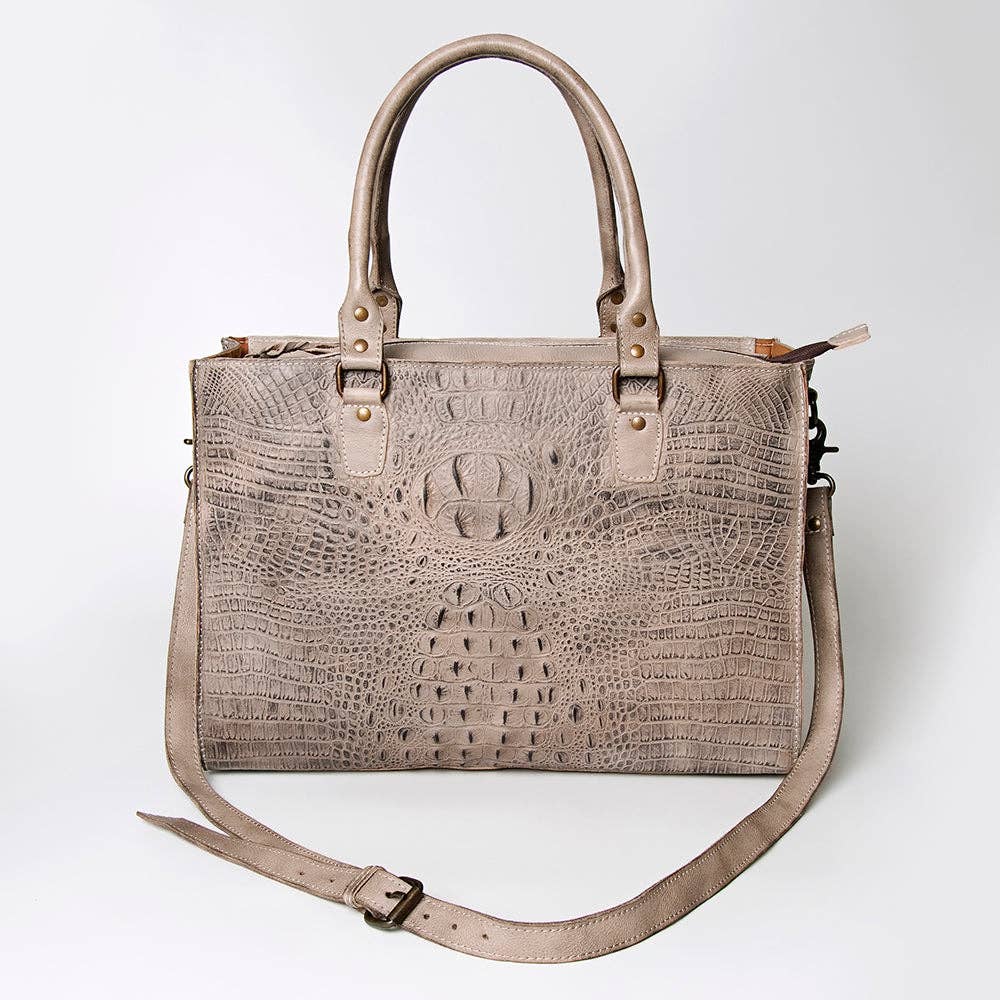 LC-ADBG235 Genuine Crocodile Leather Tote Bag with Hand-Stitched Details & Adjustable Strap