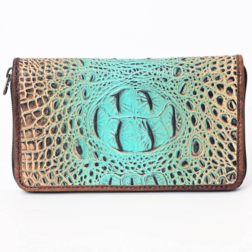 ADBG1190 Croc-Embossed Leather Wallet - Tooled Southwestern Geometric Design