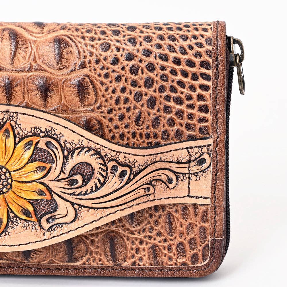 ADBG1190 Croc-Embossed Leather Wallet - Tooled Southwestern Geometric Design