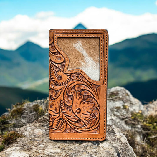 Roping tooled leather & cowhide men’s wallet 