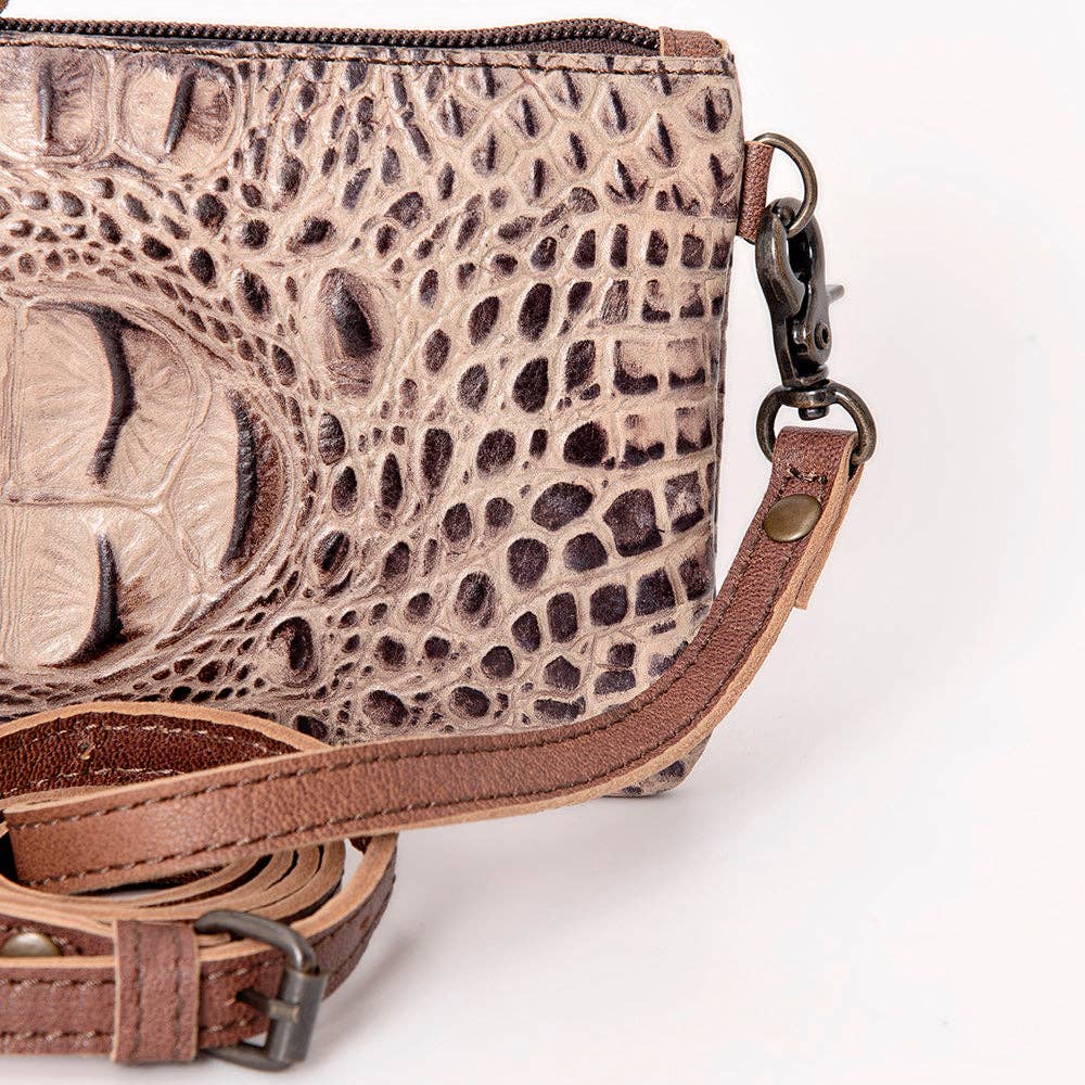 ADBG766 Croc-Embossed Genuine Leather Crossbody Bag with Zip Closure