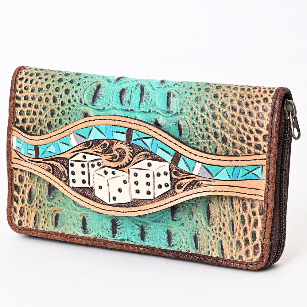 ADBG1190 Croc-Embossed Leather Wallet - Tooled Southwestern Geometric Design