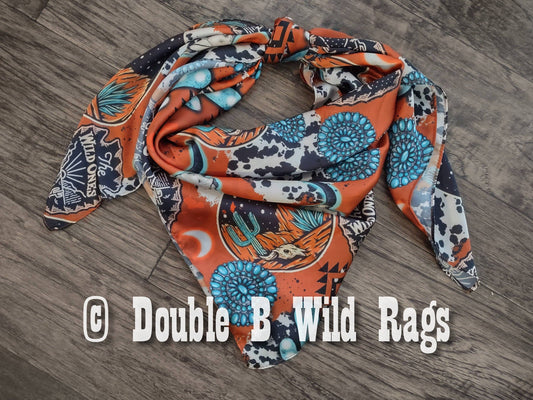 Wild Rag MISC 425 Orange Turquoise Black Desert Cactus Cowboy Western Neck Scarf Bandanna by Double B Wild Rags