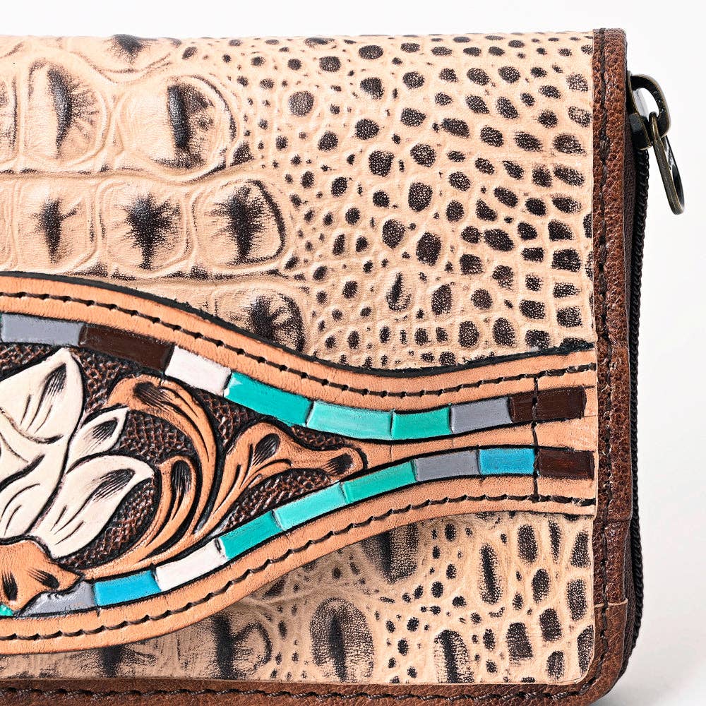 ADBG1190 Croc-Embossed Leather Wallet - Tooled Southwestern Geometric Design